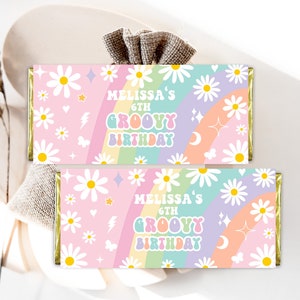 EDITABLE Daisy Groovy Birthday Candy Bar Wrapper Groovy Party Favors Rainbow Pink Purple Mint Retro Hippie 70s Vibes PRINTABLE DOWNLOAD GRP8