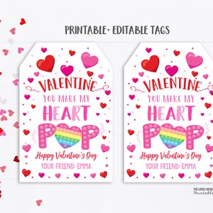 Editable Pop It Valentine&#39;s Day Favor Tags (Digital Download)