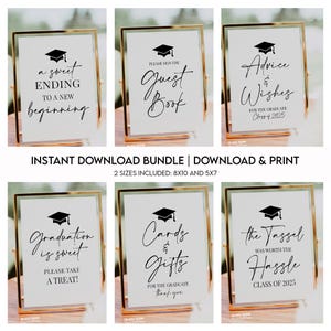 Paquete de letreros para mesas de fiesta de graduación DESCARGA INSTANTÁNEA Letreros de graduación imprimibles Decoración Letrero de buffet para fiesta de graduación de la escuela secundaria y la universidad 2025