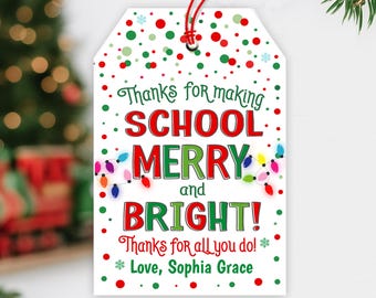Christmas Gift Tag School Merry & Bright Gift Tag Holidays Gift Tag PTO Teacher Staff Coach Appreciation Tag Holiday Party Exchange Editable
