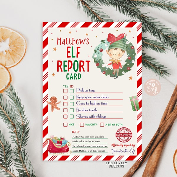 EDITABLE Elf Report Card Christmas Elf Report Card Template Santa Claus Garland Game Activity Elf Report Card for Kids PRINTABLE DOWNLOAD