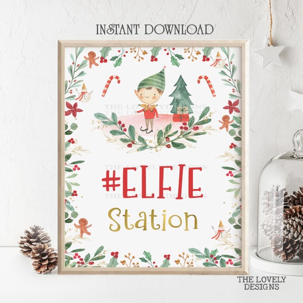 Elfie Station Sign Christmas Winter Elf Boy Birthday Party Sign Elf Selfie Station Sign Decor Elf Photo Booth Sign INSTANT DOWNLOAD