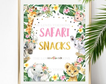 Safari Snacks Party Sign Jungle Birthday Party Girl Sign Safari Animals Zoo Decoration Two Wild One Printable Dessert Table INSTANT DOWNLOAD