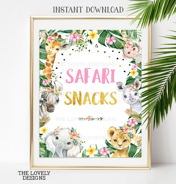 Safari Snacks Party Sign Jungle Birthday Party Girl Sign Safari Animals Zoo Decoration Two Wild One Printable Dessert Table INSTANT DOWNLOAD