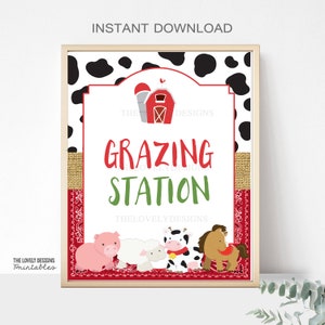 Farm Grazing Station Sign: Barnyard Animals Birthday (Digital Download)