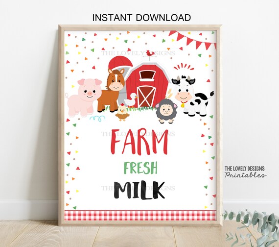 Farm Fresh Milk Sign Farm Birthday Sign Farm Red Animals - Etsy
