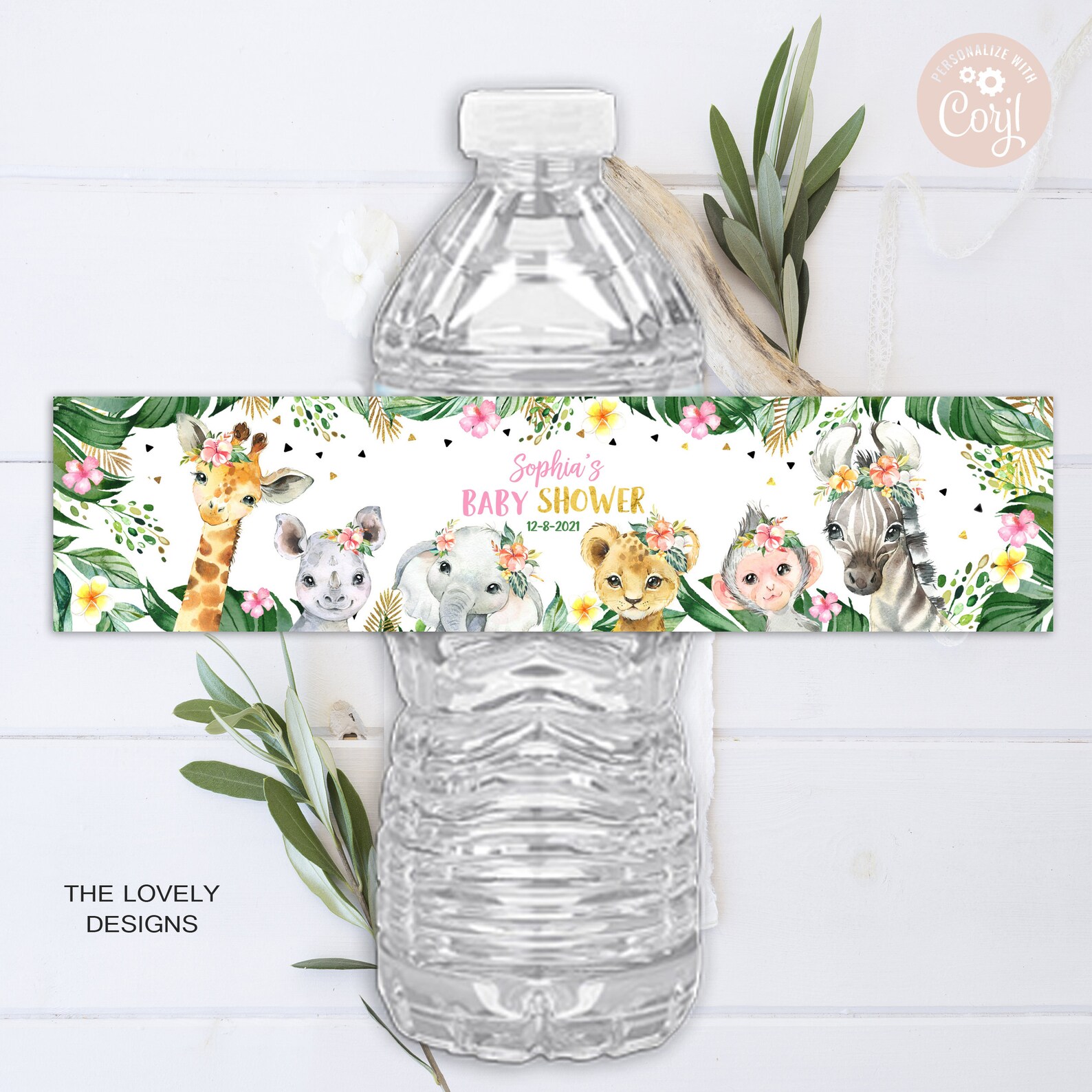 Editable Jungle Water Bottle Label Jungle Girl Baby Shower Etsy