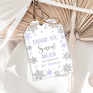 EDITABLE Winter Favor Tag Winter Snow Much Gift Tag Winter Birthday Snowflakes Lavender Purple Tag Winter Wonderland PRINTABLE DOWNLOAD SWL6