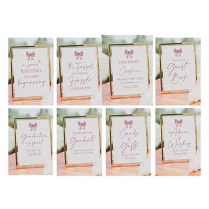 Pink Bow Graduation Party Table Signs Bundle INSTANT DOWNLOAD Printable Coquette Bow 2026 Decor High School College Graduation Party Buffet