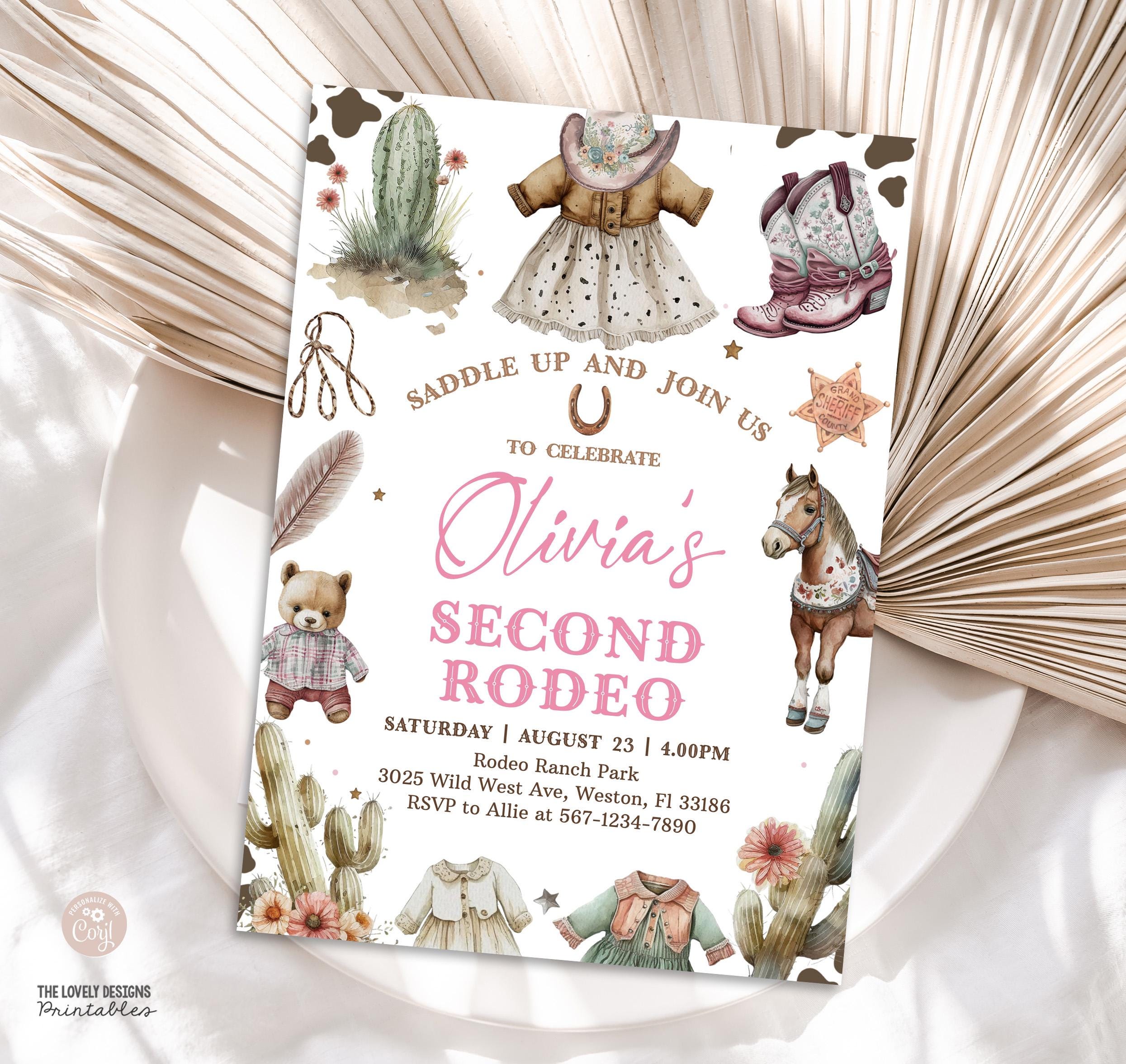 Editable Cowgirl 2nd Birthday Invitation Cowgirl Second Rodeo 