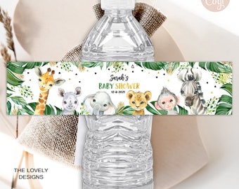 Editable Jungle Water Bottle Label Jungle Baby Shower Jungle Boy Animals Bottle Label Neutral Safari Baby Shower Labels PRINTABLE DOWNLOAD