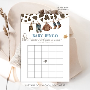 Cowboy Baby Bingo Game Cowboy Baby Shower Activity Country Western Wild Boy West Ranch Southwestern A Little Cowboy INSTANT DOWNLOAD CWB