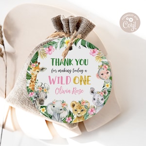 Wild One Jungle Favor Tags: Safari Animals, Editable Template (Printable Download)