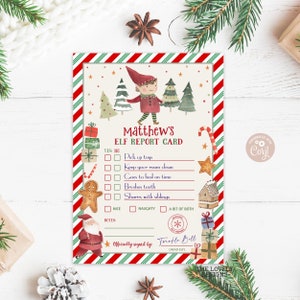 Boleta de calificaciones de elfos EDITABLE Boleta de calificaciones de elfos de Navidad Plantilla de juego de elfos de Papá Noel Boleta de calificaciones de actividades de elfos para niños DESCARGA IMPRIMIBLE
