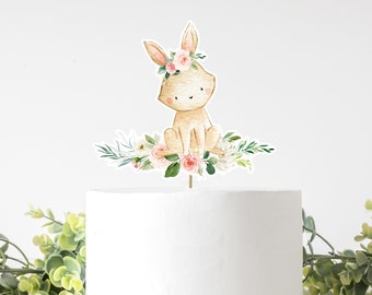 Bunny Cake Topper Bunny Girl Birthday Party Bunny Centerpiece Cutouts Easter Floral Pink Some Bunny is One Printable INSTANT DOWNLOAD BPF4