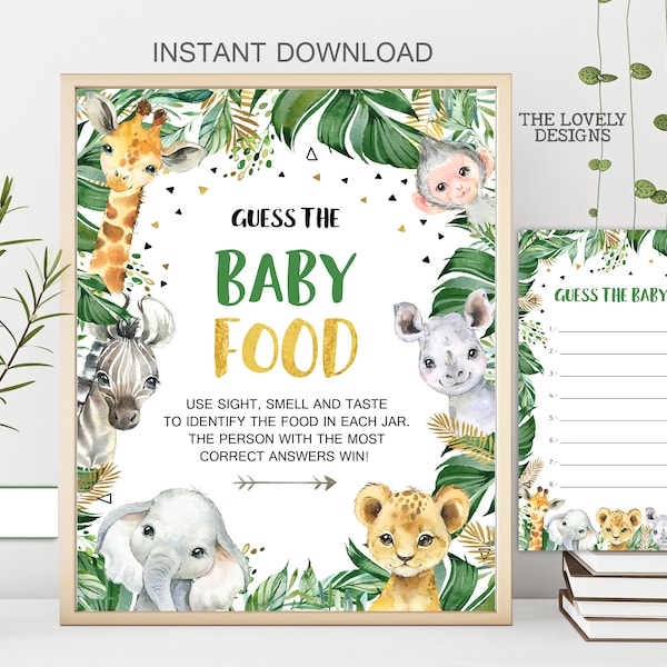 Jungle Guess the Baby Food Sign Jungle Baby Shower Activity Neutral Safari Animals Zoo Jungle Boy Greenery Sign Printable INSTANT DOWNLOAD