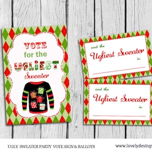 Ugly Sweater Party, Ugly Sweater Party Decorations, Signs, Ugly Sweater Party Voting Ballots , Award Ribbons, Instant Download,Printable