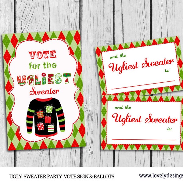 Ugly Sweater Party, Ugly Sweater Party Decorations, Signs, Ugly Sweater Party Voting Ballots , Award Ribbons, Instant Download,Printable