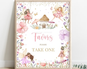 Fairy Favors Take One Sign Fairy Birthday Whimsical Wildflower Enchanted Pixie Fairy Princess Party Magical Floral Sign INSTANT DOWNLOAD FWE
