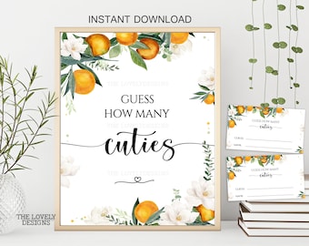 Orange Guess How Many Cuties Game Sign Little Cutie Baby Shower Sprinkle Sign Decor Clementine Citrus Gender Neutral INSTANT DOWNLOAD LCB14