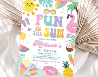 Bearbeitbarer Spaß in der Sonne Birthday Pool Party Einladung Splish Splash Party Girly Schwimmen Geburtstag Tropischer Sommer Instant Download PPS