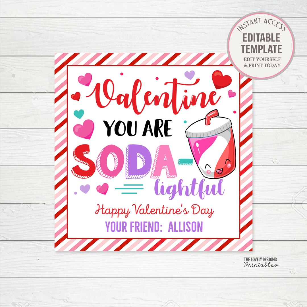 Valentine s Day Soda Gift Tag Printable Soda lighted Etsy