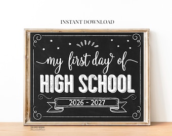 Bord voor de eerste schooldag van de middelbare school, bord voor de eerste dag van het eerste jaar van de middelbare school, bord voor de eerste dag van het negende leerjaar (direct te downloaden), printbaar bord voor de start van het schooljaar