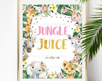 Jungle Juice Sign Jungle Birthday Party Girl Sign Safari Animals Zoo Birthday Decor Two Wild One Printable Dessert Table INSTANT DOWNLOAD