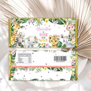 Editable Jungle Four Ever Wild Candy Bar Wrapper Jungle Girl 4th Birthday Party Safari Animals Zoo Labels Jungle Favors Printable Download