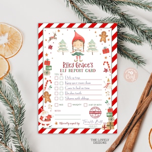 Boleta de calificaciones de elfo EDITABLE Boleta de calificaciones oficial de Elfo de niña de Navidad Plantilla de juego de Elfo rojo de Papá Noel Boleta de calificaciones de actividades DESCARGA IMPRIMIBLE