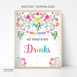 Fiesta Drinks Sign: Mexican Cactus Party Decor (Digital Download)