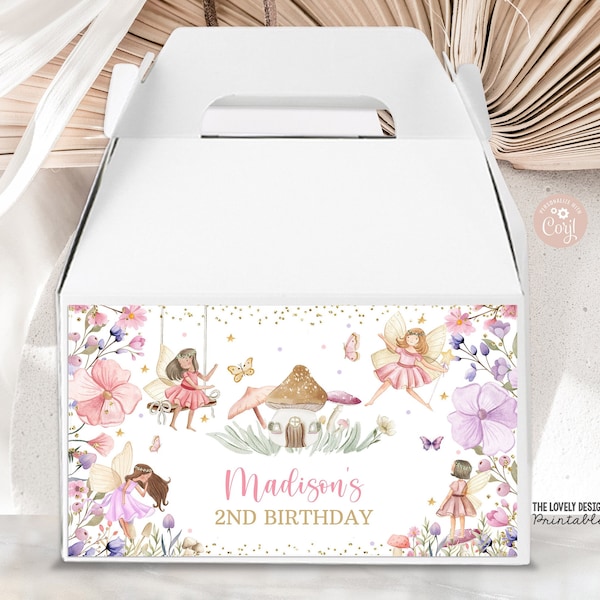 Fairy Gable Box Label Editable Fairy Birthday Whimsical Wildflower Enchanted Pixie Princess Party Magical Treat Box PRINTABLE DOWNLOAD FWE