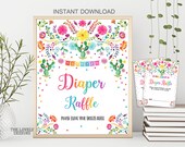 Fiesta Diaper Raffle Sign and Tickets Fiesta Baby Shower Activity Fiesta Mexican Cactus Fiesta Colors Tickets Printable INSTANT DOWNLOAD