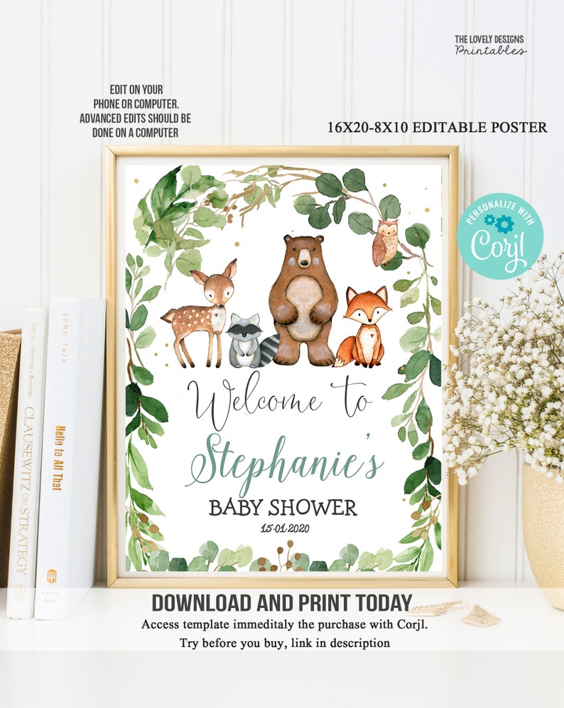 Woodland Baby Shower Welcome Sign EDITABLE Template Woodland | Etsy