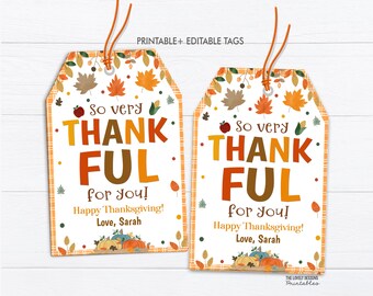 Thankful for You Tag, Thanksgiving Gift Tags, Fall Autumn Printable Template