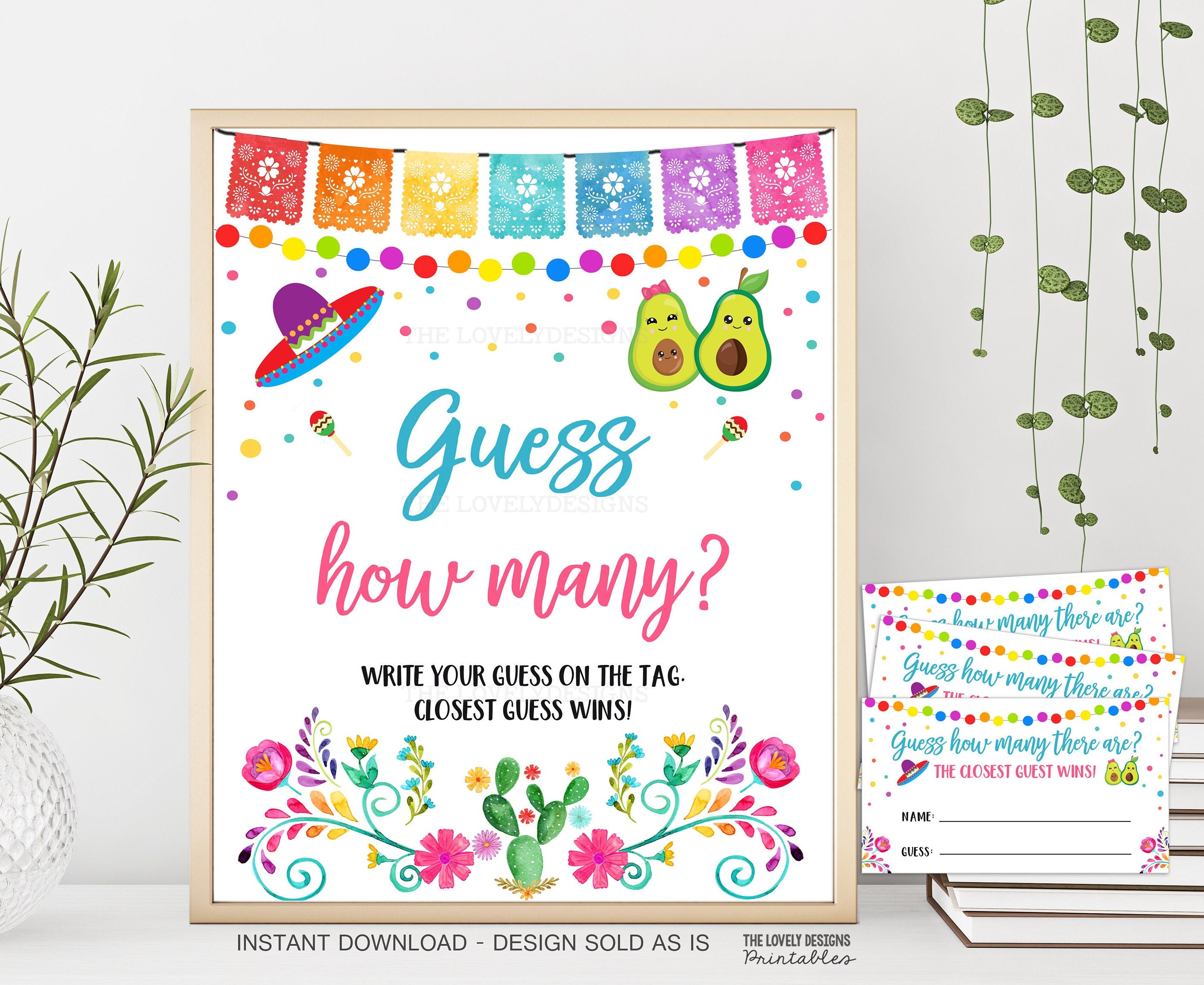 Guess How Many Sign and Tags Fiesta Baby Shower Señor or Señorita Gender Reveal Fiesta Mexican Baby Shower Activity INSTANT DOWNLOAD FGR