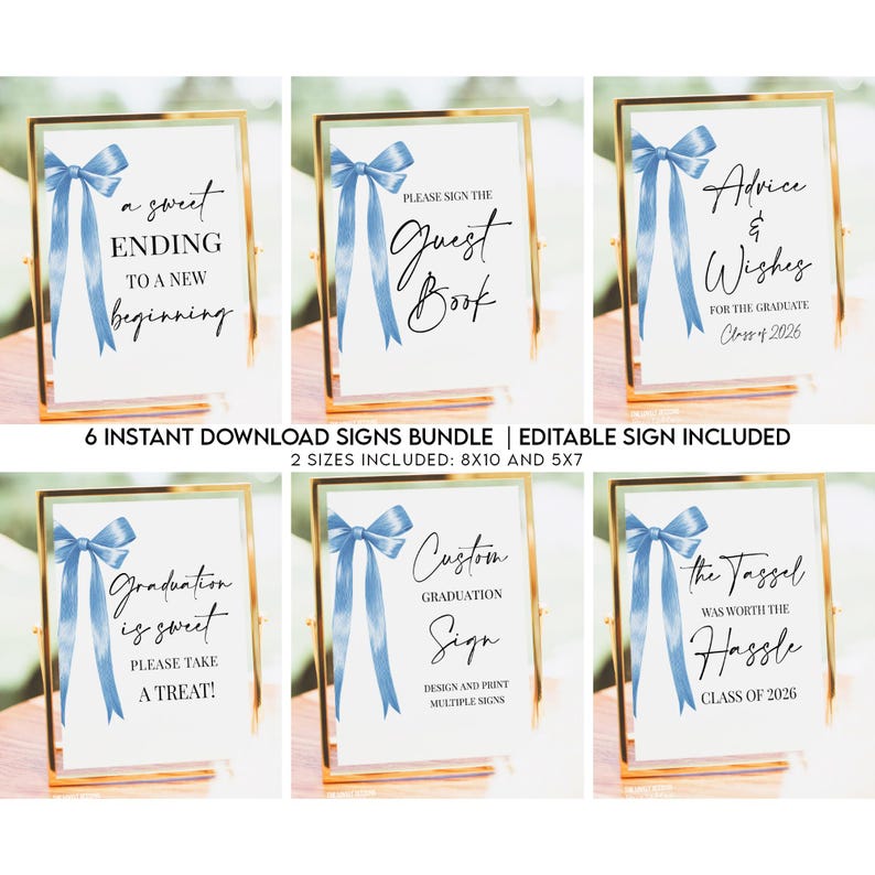 Bow For Graduation Script Bow Graduation Party Table Signs Bundle Instant Download Printable ...