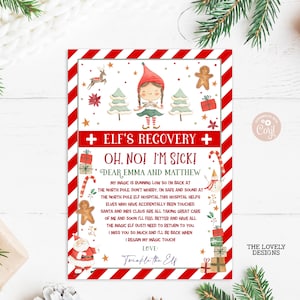 EDITABLE Carta de recuperación de elfo Elfo tocado Elfo Magia perdida Chica roja Elfo Estoy enfermo Carta Polvo de tu elfo Carta de Navidad DESCARGA IMPRIMIBLE