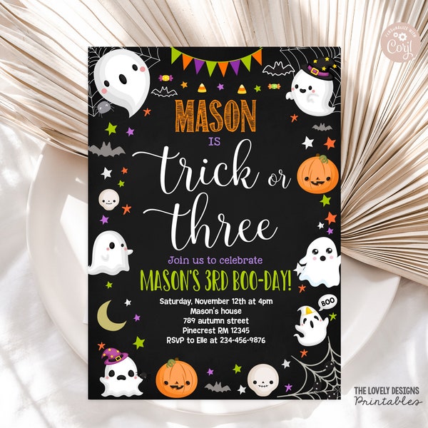 EDITABLE Trick or Three Halloween Invitation Spooky Ghost 3rd Birthday Invitation Spooktacular Halloween Party PRINTABLE DOWNLOAD CG1