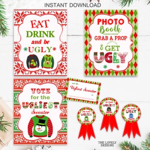 Ugly Sweater Party Kit: Printable Signs & Voting Ballots (Digital Download)
