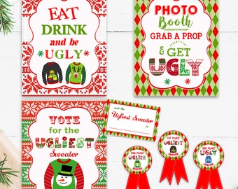 Ugly Sweater Party Ugly Sweater Party Decorations Signs Ugly Sweater Party Voting Ballots Award Ribbons Instant Download Printable