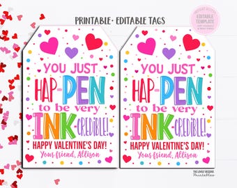 Etichetta di San Valentino Hap-PEN INK credibile, etichette regalo con penna a inchiostro di San Valentino, etichette stampabili modificabili per insegnanti, dipendenti, colleghi e genitori