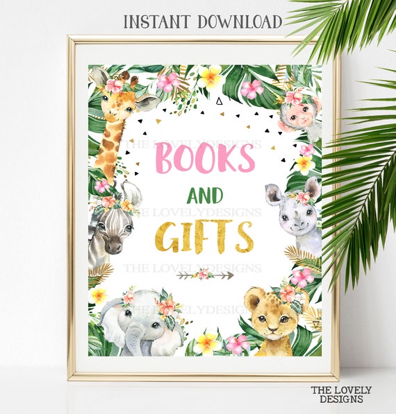 Jungle Books and Gifts Sign Jungle Girl Baby Shower Table Sign