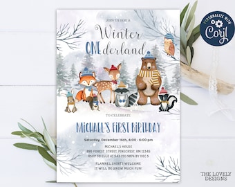 EDITABLE Woodland Winter Onederland Birthday Invitation Winter Wonderland 1st Birthday Party Woodland Animals Invite Deer PRINTABLE DOWNLOAD