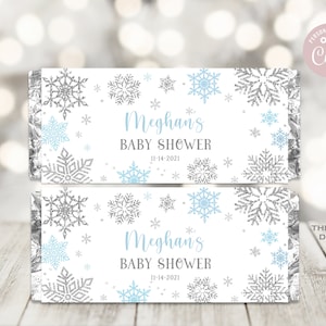 EDITABLE Winter Baby Shower Candy Bar Wrappers Winter Wonderland Party Favors Snowflakes Blue Silver Winter Label PRINTABLE DOWNLOAD SWB4