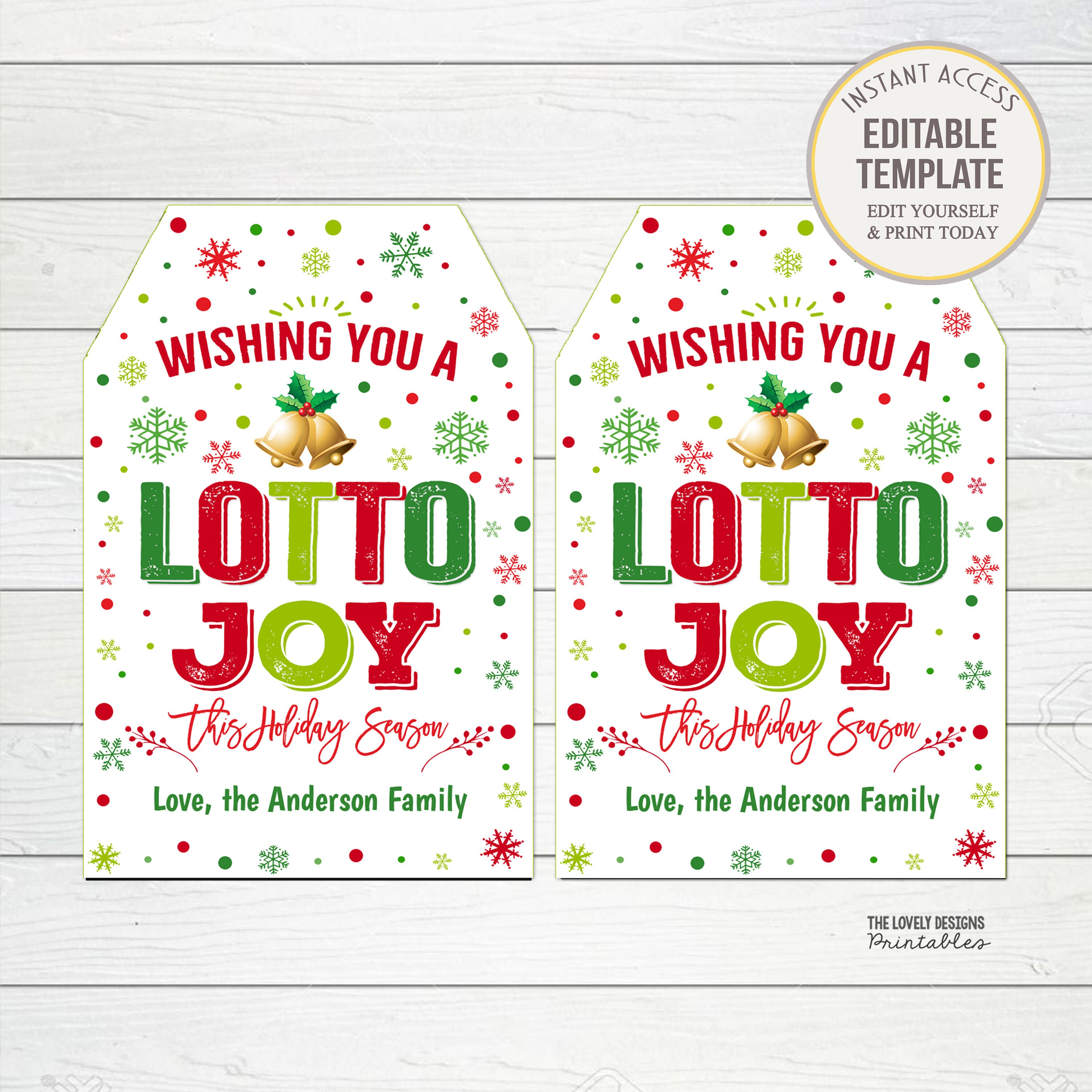 Editable Christmas Lotto Ticket Gift Card Holder Template, Printable H