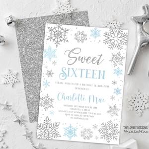 EDITABLE Winter Wonderland Sweet Sixteen Invitation Blue & Silver Winter Invitation a Snowflakes 16TH Birthday Party PRINTABLE DOWNLOAD SWB4