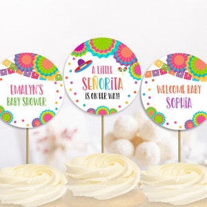 EDITABLE Fiesta Baby Shower Cupcake Toppers Fiesta Baby Shower Food Circles Decor A Little Señorita is on her Way PRINTABLE DOWNLOAD FFC7