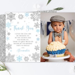 EDITABLE Winter Thank You Card With Photo Winter Birthday Snowflakes ...