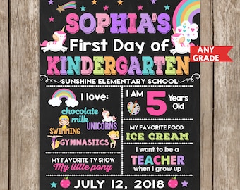 Unicorn First Day of School Sign Girl First Day of School Sign Printable Back to School Sign Chalkboard First day of Kindergarten Sign